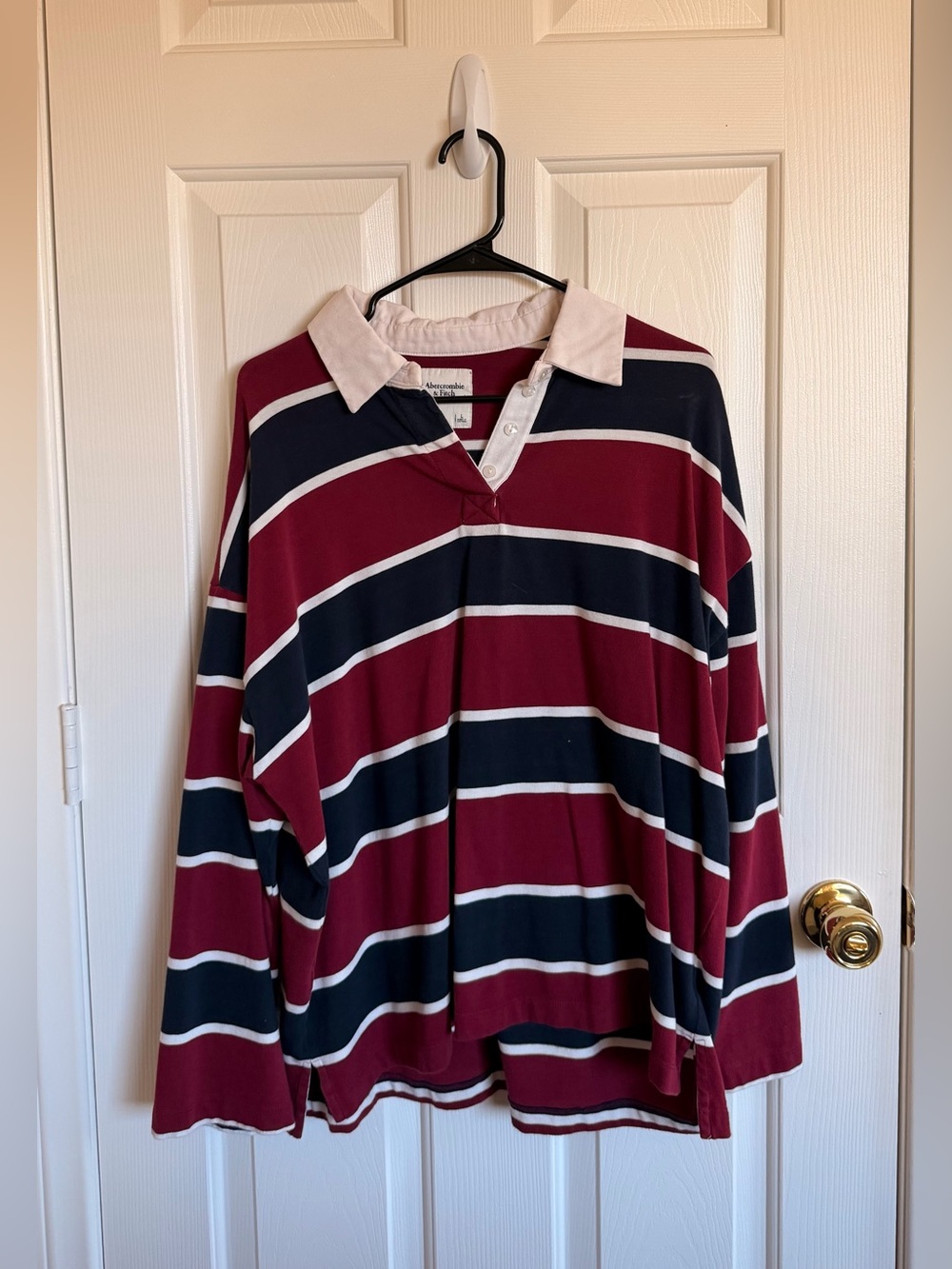 Abercrombie Burgundy, Navy & White Striped Rugby Shirt